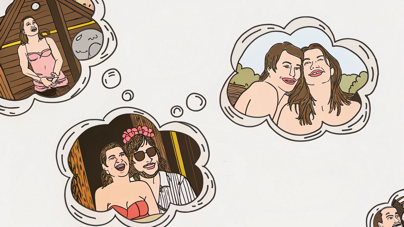 Illustration of social media icons with satirical memes and parody content.