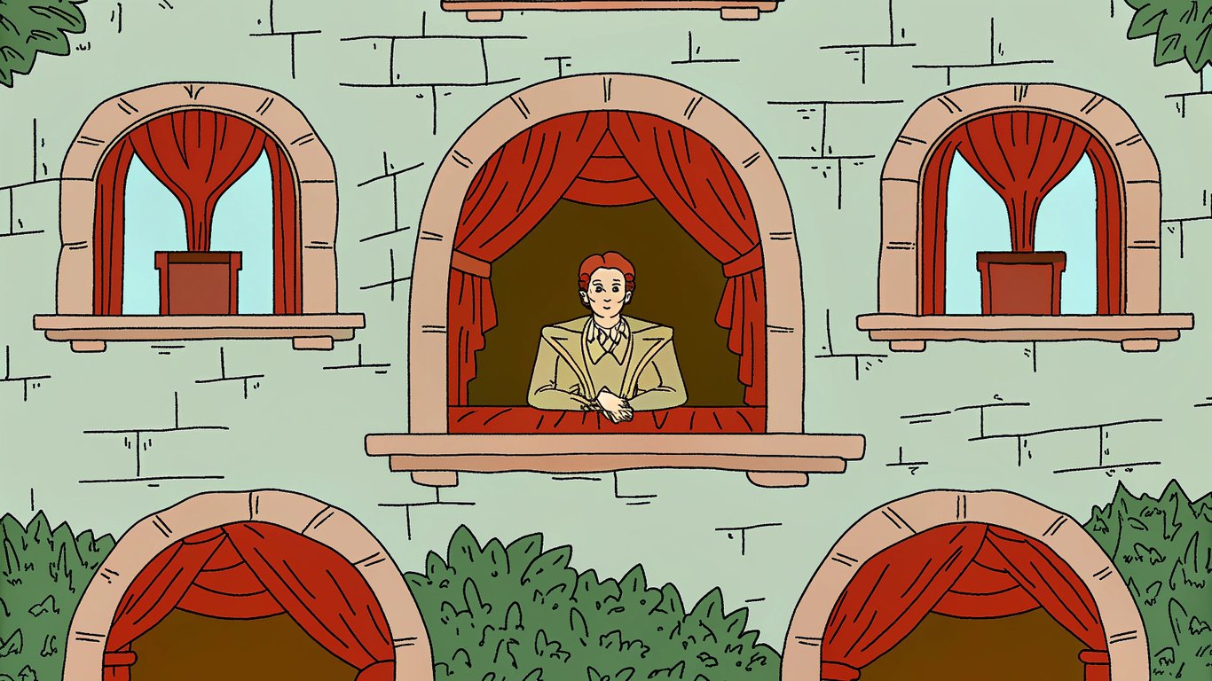 Several glowing portals showing a celebrity in different absurd settings like a medieval castle, a corporate office, and a jungle, symbolizing alternative reality techniques.