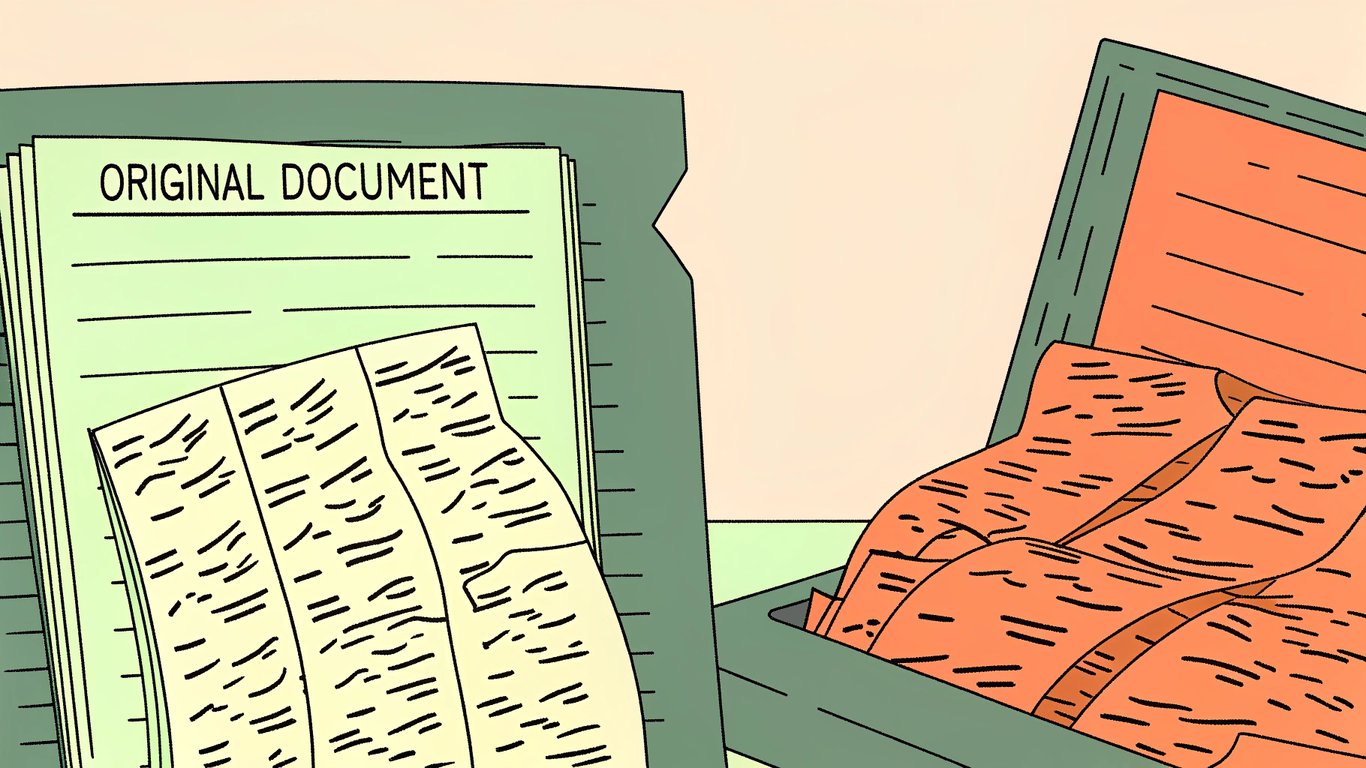 Illustration showing information clarity diminishing as it moves from a primary source to secondary and then to informal, unreliable sources.