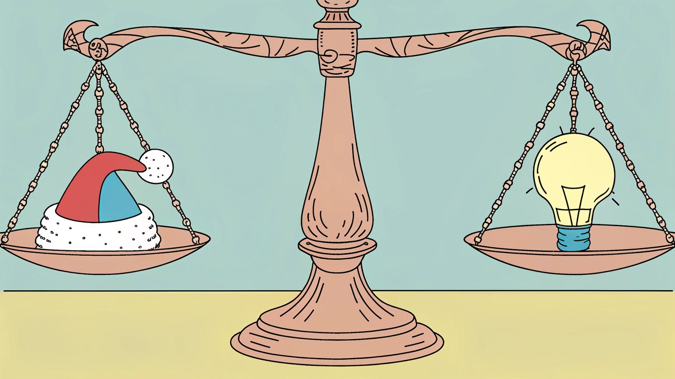 A balanced scale symbolizing the equilibrium between humor and insight in effective satire.