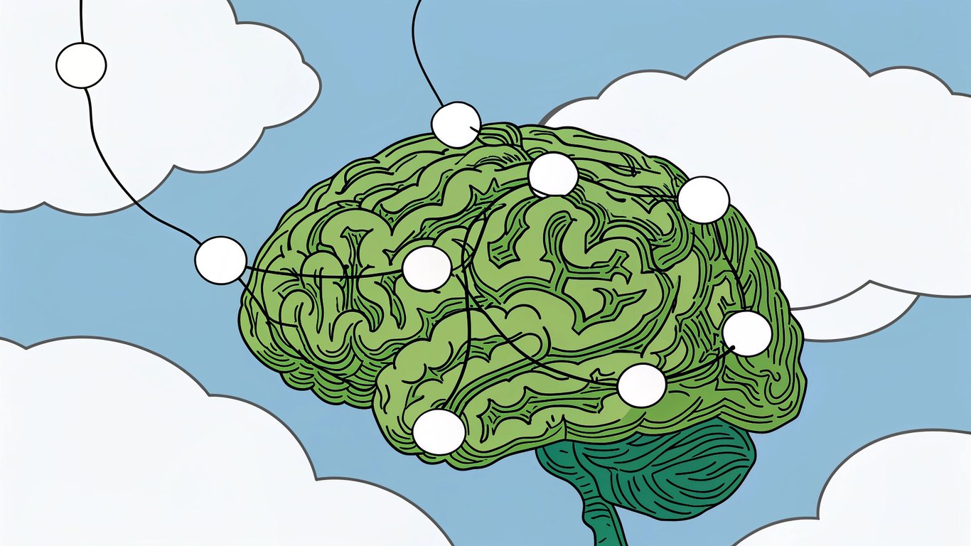 A brain with glowing connections, illustrating the human tendency to find patterns.