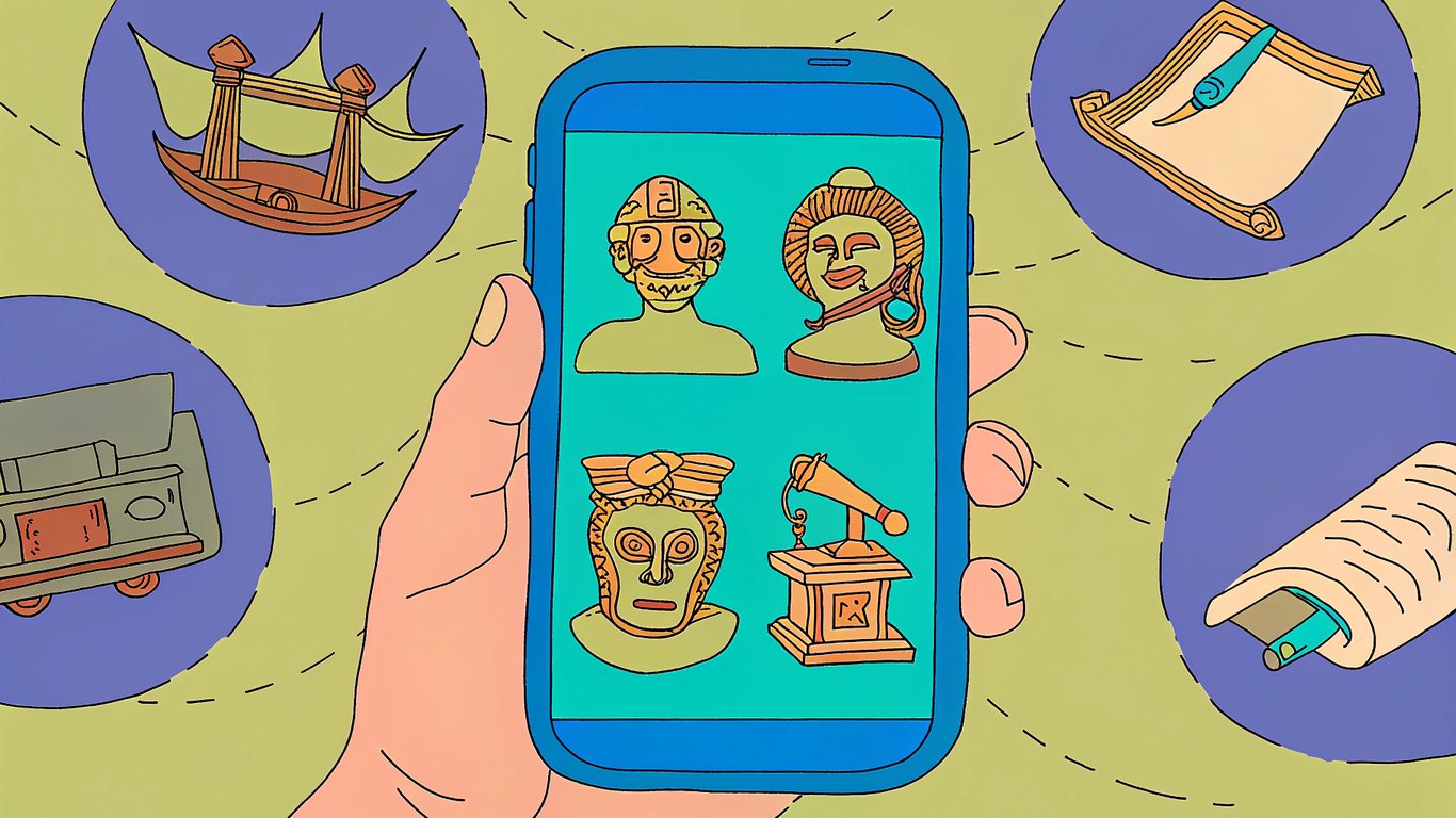 A visual timeline showing the evolution of satire from ancient masks to modern digital memes.