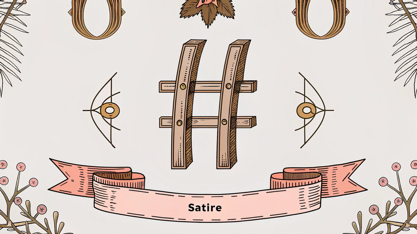 An image demonstrating various subtle labeling techniques for satirical content, including watermarks, hashtags, and disclaimers.