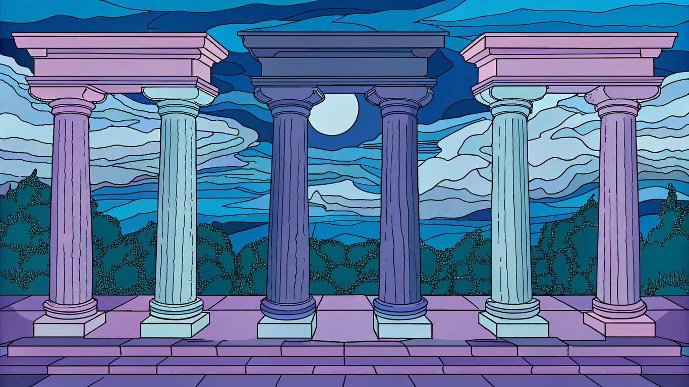 An illustration of five pillars labeled Absurdity, Cultural Relevance, Emotional Resonance, Controversy Level, and Memetic Potential, forming the foundation of satire.