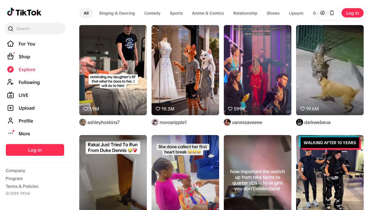 The TikTok mobile application interface showing a 'For You' page with various short videos.