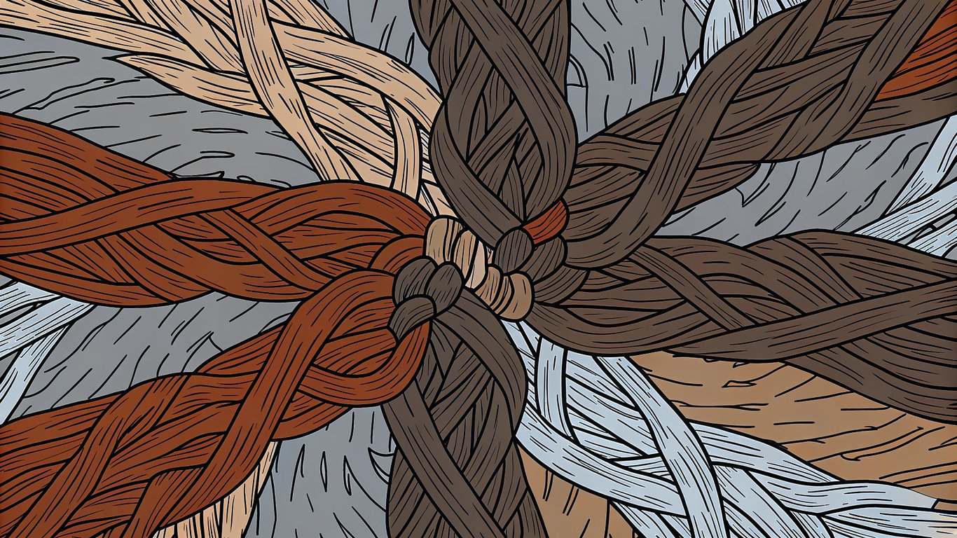 An illustration of three abstract forces intersecting, representing the convergence of celebrity culture, conspiracy theories, and satire.