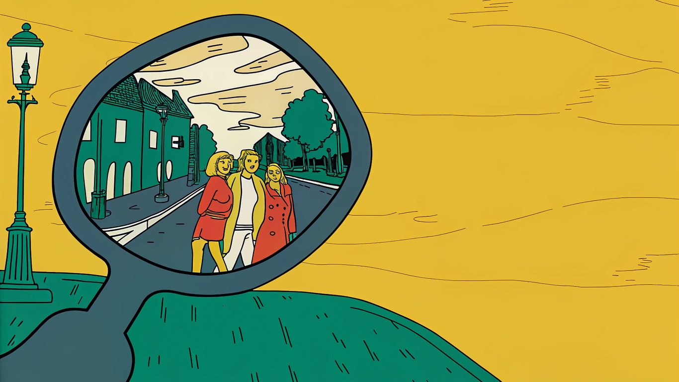 A mirror reflecting an exaggerated, humorous version of reality, symbolizing satire's role in amplifying absurdities.