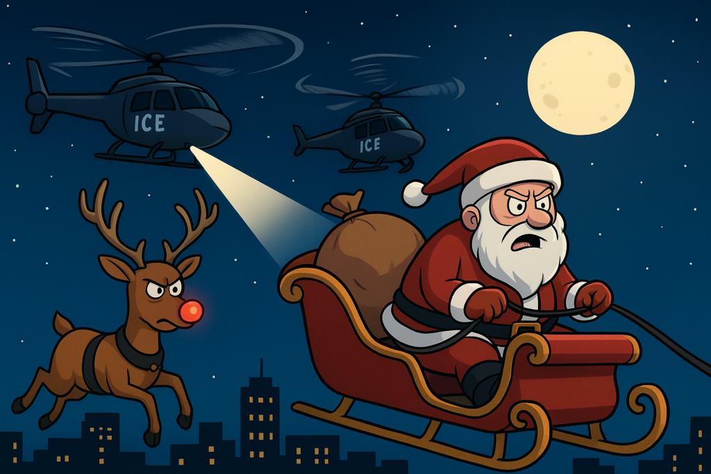 santa and rudolf fleeing I.C.E.